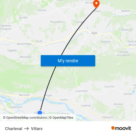 Charleval to Villars map