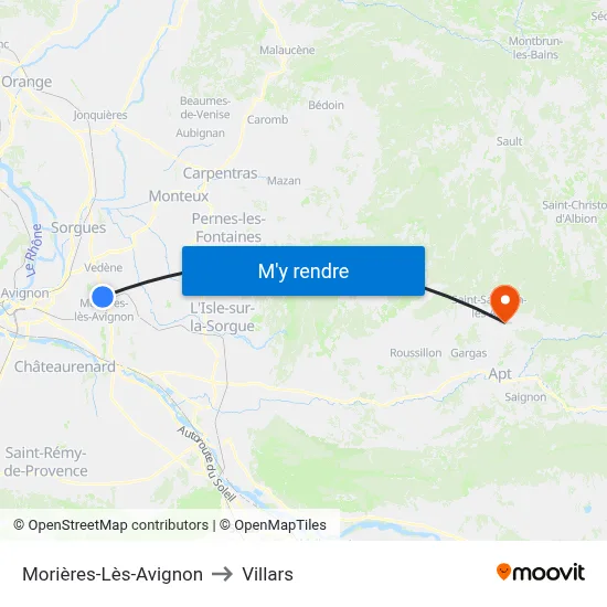 Morières-Lès-Avignon to Villars map