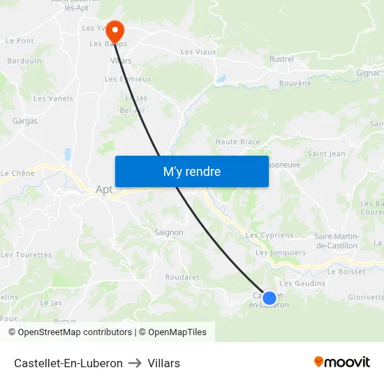 Castellet-En-Luberon to Villars map