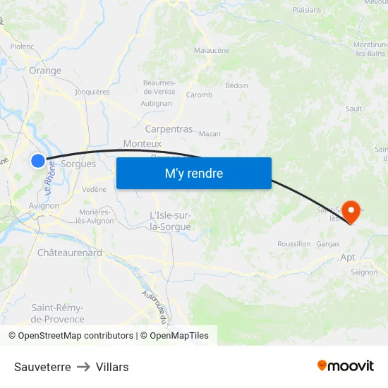 Sauveterre to Villars map