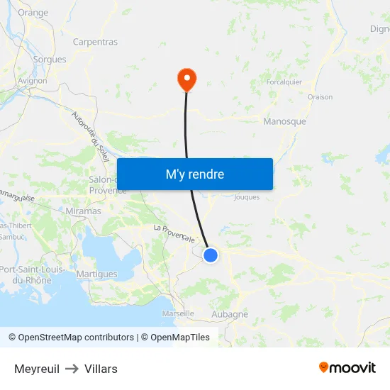 Meyreuil to Villars map