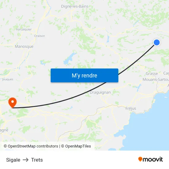 Sigale to Trets map