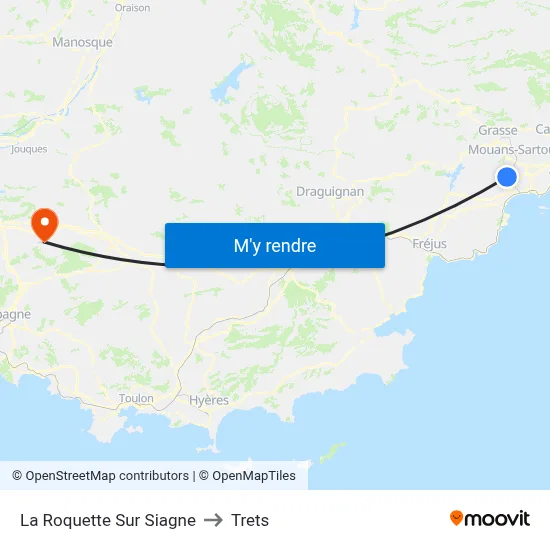 La Roquette Sur Siagne to Trets map