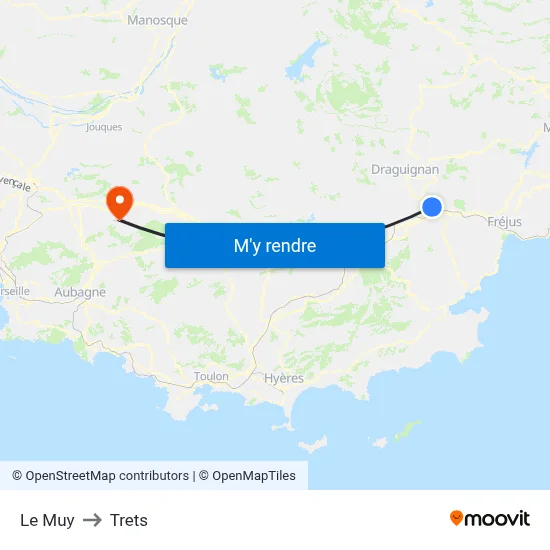 Le Muy to Trets map