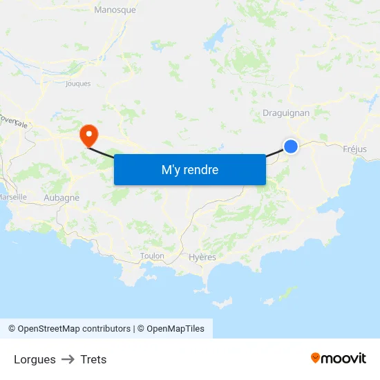 Lorgues to Trets map