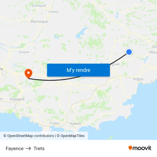 Fayence to Trets map