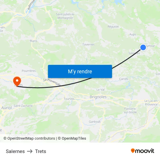 Salernes to Trets map