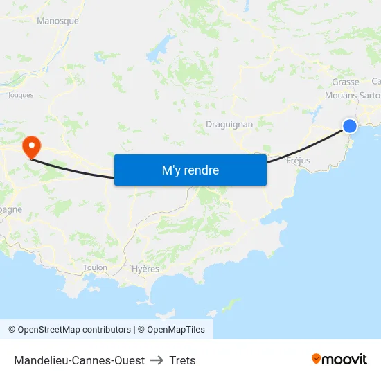 Mandelieu-Cannes-Ouest to Trets map