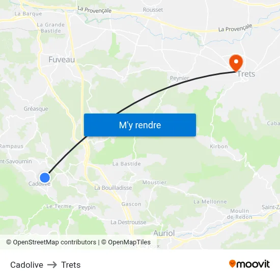Cadolive to Trets map