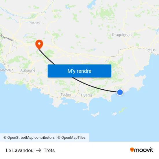 Le Lavandou to Trets map