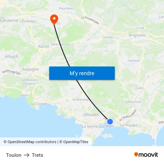 Toulon to Trets map