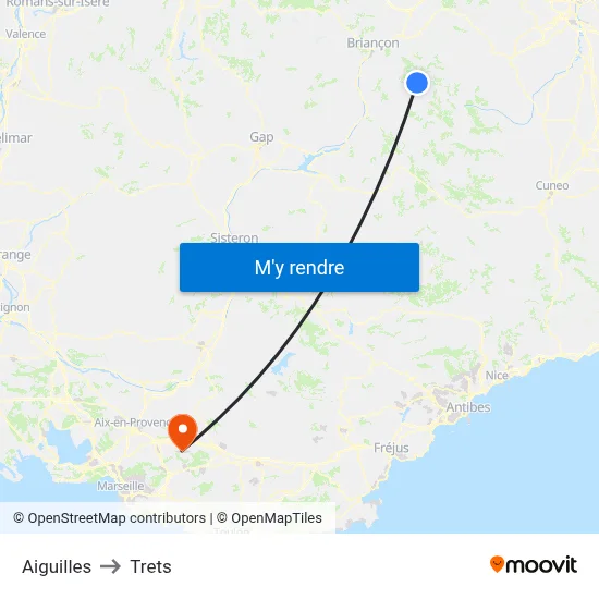 Aiguilles to Trets map