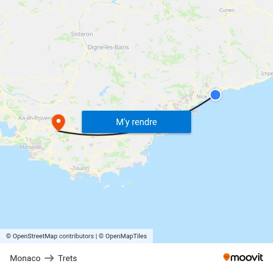 Monaco to Trets map