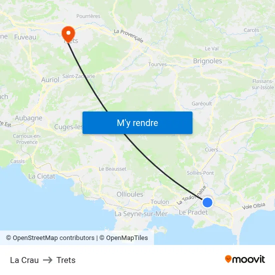 La Crau to Trets map