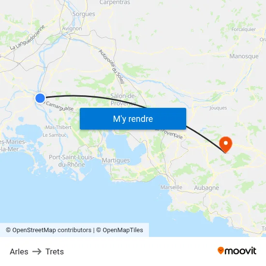 Arles to Trets map