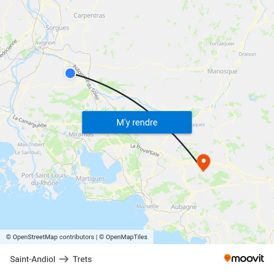 Saint-Andiol to Trets map