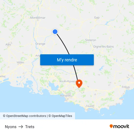 Nyons to Trets map