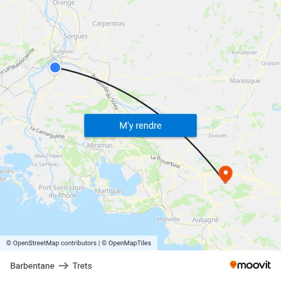 Barbentane to Trets map