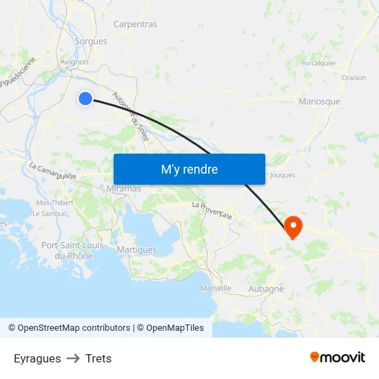 Eyragues to Trets map