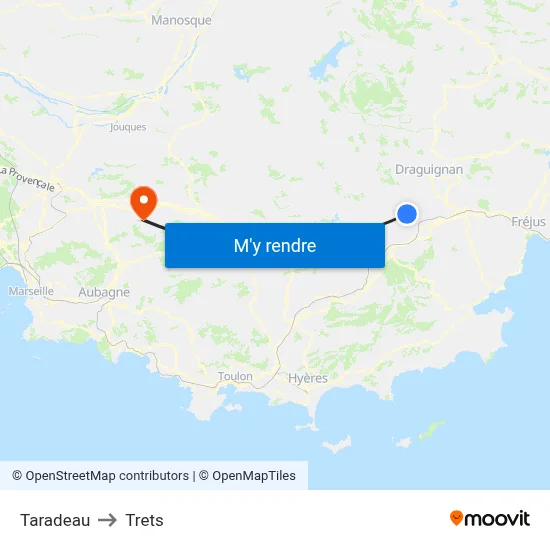 Taradeau to Trets map