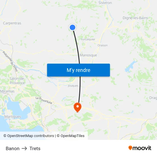 Banon to Trets map