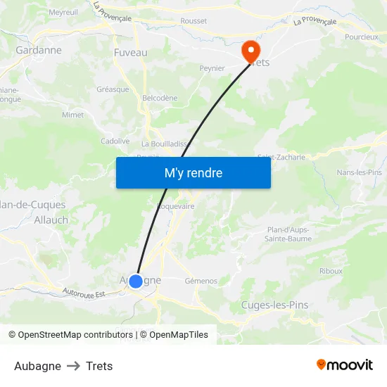 Aubagne to Trets map