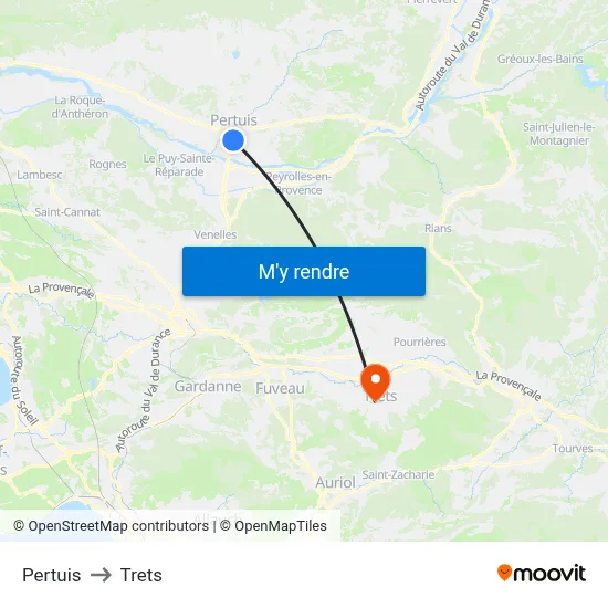 Pertuis to Trets map