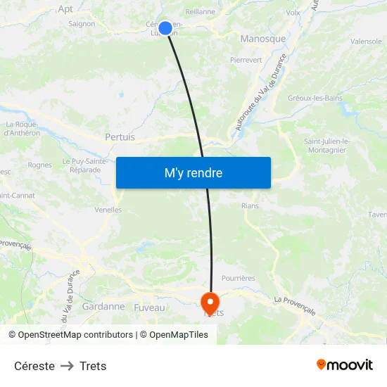 Céreste to Trets map