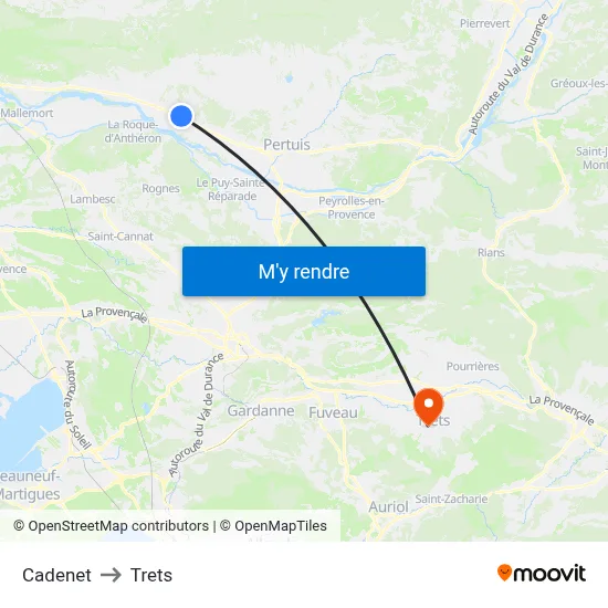 Cadenet to Trets map