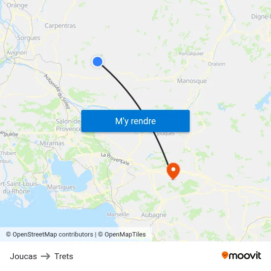 Joucas to Trets map