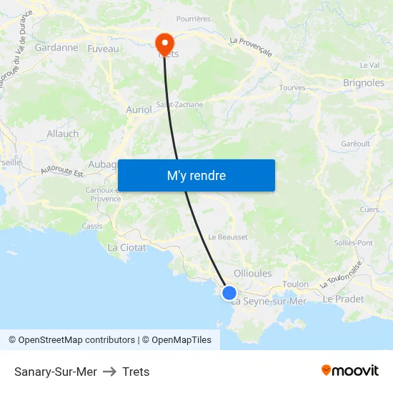 Sanary-Sur-Mer to Trets map