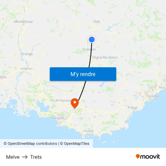 Melve to Trets map