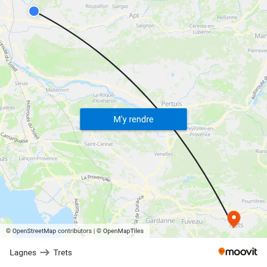 Lagnes to Trets map