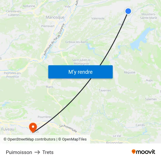 Puimoisson to Trets map