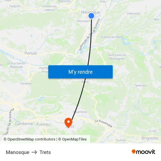 Manosque to Trets map