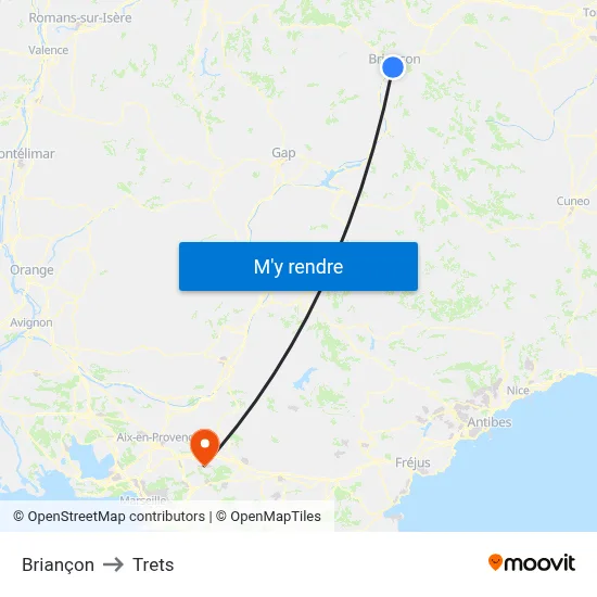Briançon to Trets map