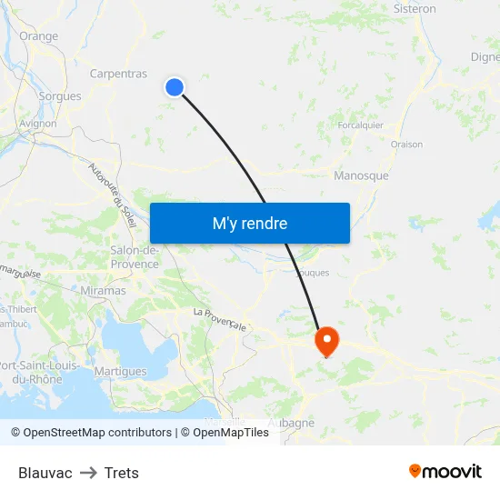 Blauvac to Trets map