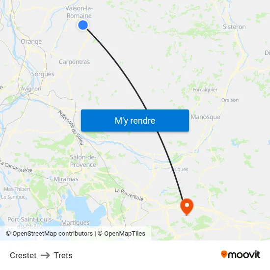 Crestet to Trets map