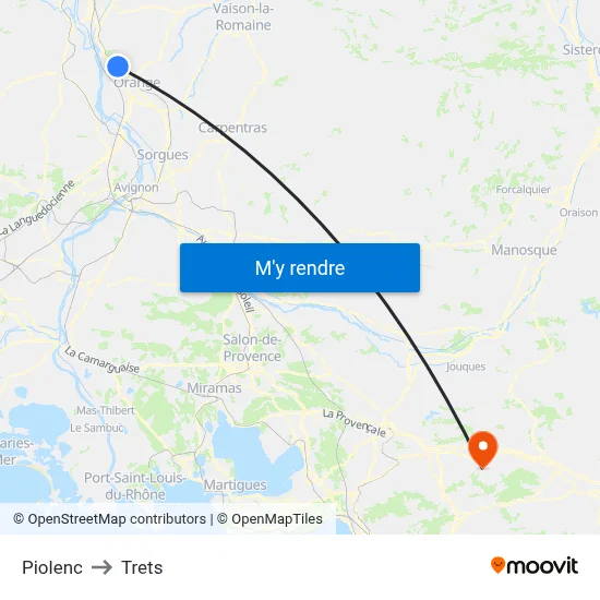 Piolenc to Trets map