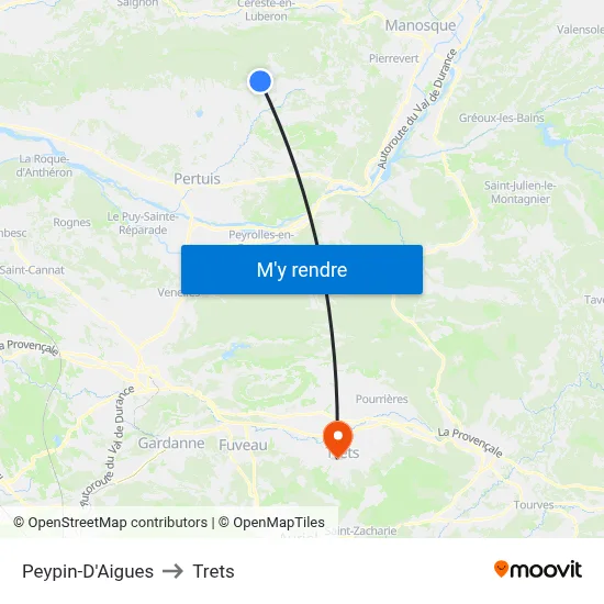 Peypin-D'Aigues to Trets map