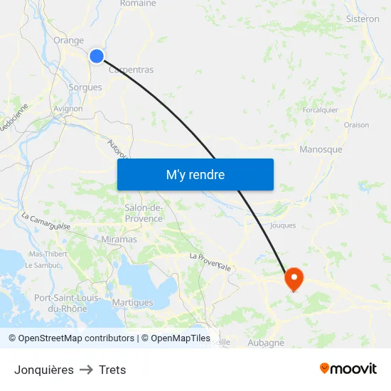 Jonquières to Trets map
