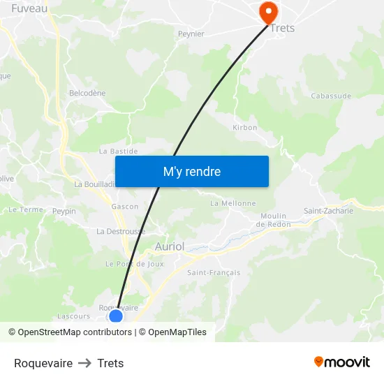 Roquevaire to Trets map