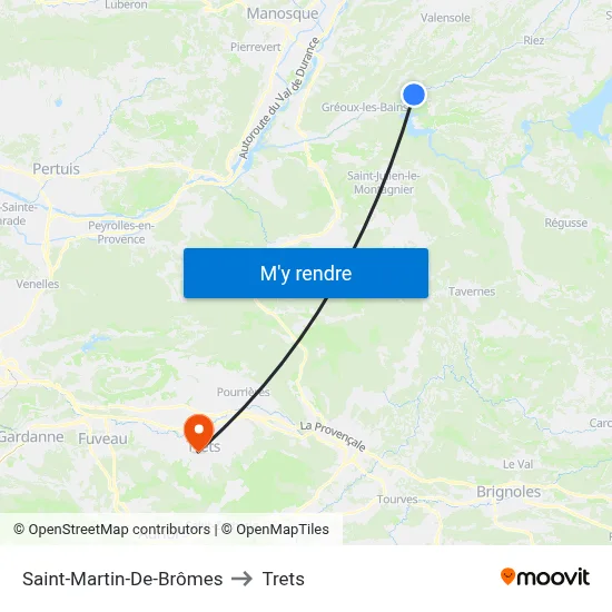 Saint-Martin-De-Brômes to Trets map