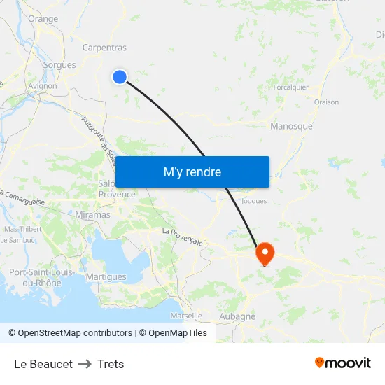 Le Beaucet to Trets map