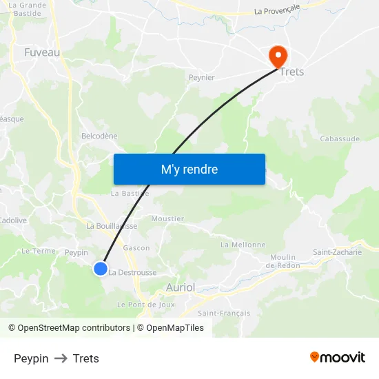 Peypin to Trets map