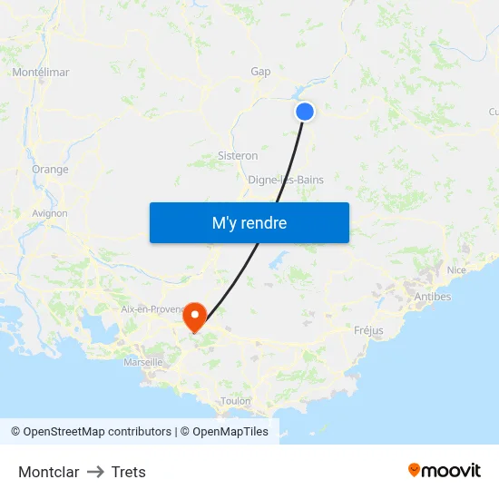 Montclar to Trets map
