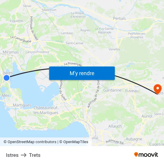Istres to Trets map