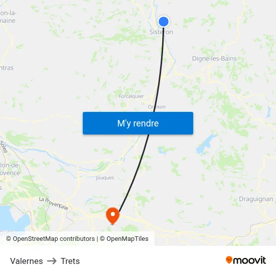 Valernes to Trets map