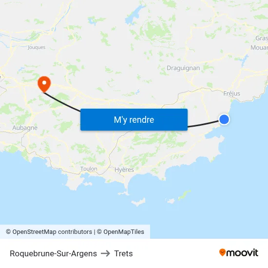 Roquebrune-Sur-Argens to Trets map