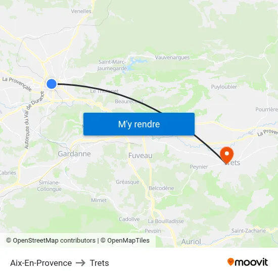 Aix-En-Provence to Trets map